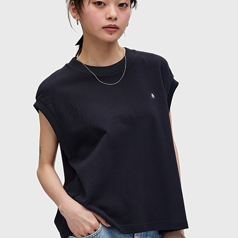 日系25夏新品刺绣图案珠地网眼法式袖T恤百搭上衣女