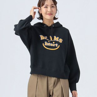 日系25秋冬新品 beams 笑脸字母印花毛圈棉连帽卫衣百搭上衣女
