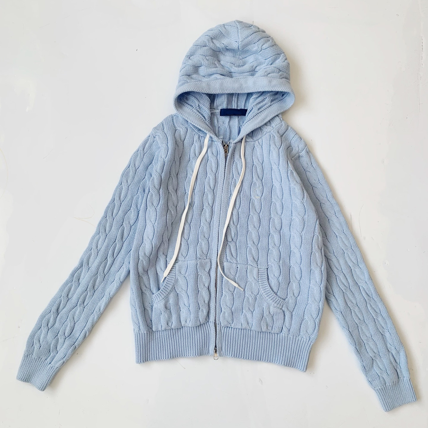 日系秋冬新品刺绣图案麻花编织拉链针织毛衣连帽开衫外套女