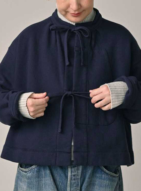 日系新品系带侧口袋微起绒长袖外套纯色叠穿开衫上衣女Ctrl C 45