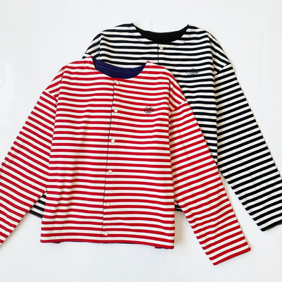 日系秋冬新品danton撞色条纹两面穿单排扣摇粒绒外套开衫女