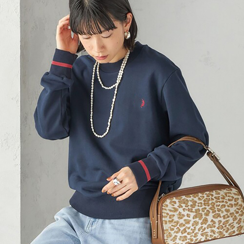 日系25秋冬新品刺绣图案袖拼色螺纹毛圈棉卫衣百搭上衣女