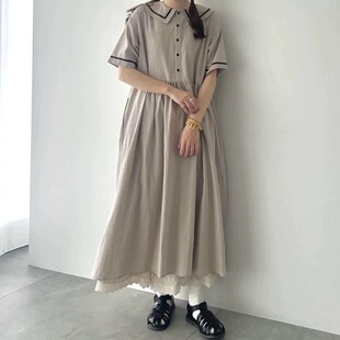 日系新品森女系前后两穿褶皱宽松连衣裙长裙女SM*2