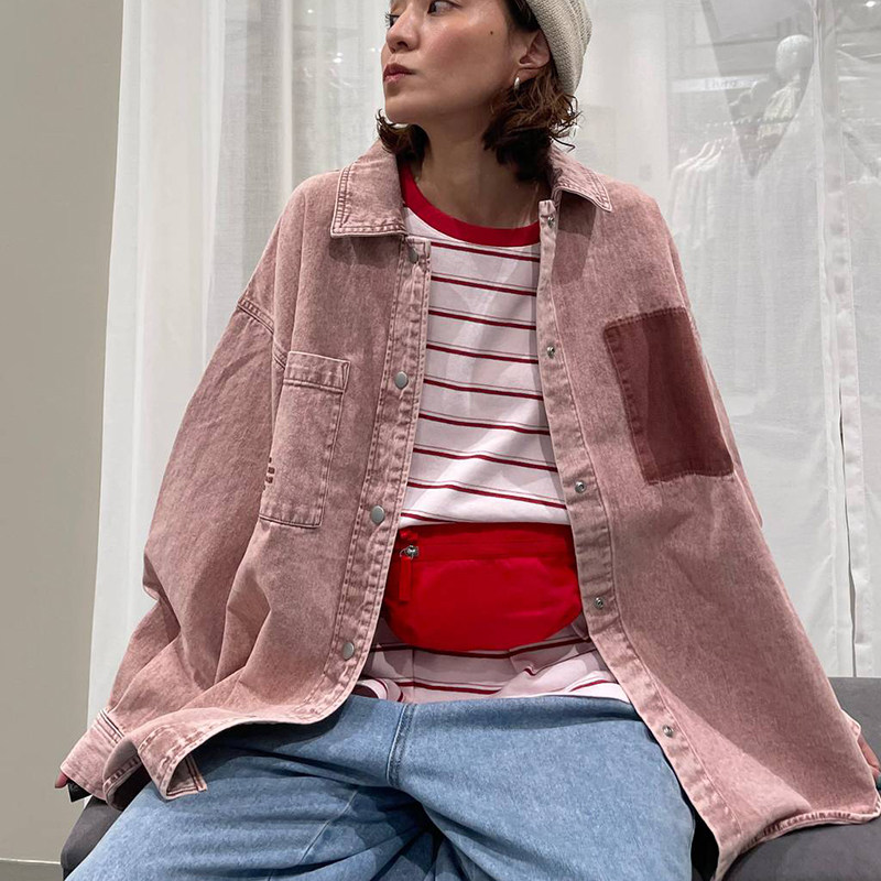 日系新品撞色条纹拼色领纯棉长袖T恤百搭上衣女