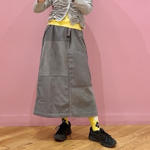 日系秋冬款 beams联名摇粒绒撞色拼接松紧腰半身裙女