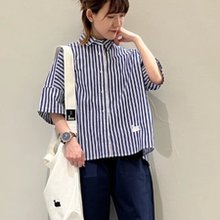 张晓沫日系25夏新品nop下摆刺绣天鹅条纹点点短袖衬衫百搭上衣女