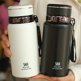 简约大容量保温杯女2024新款带茶隔水杯男泡茶便携运动不锈钢杯子