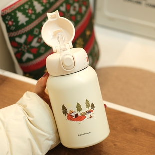 史努比316保温杯简约女生高颜值吸管杯大人可爱便携学生男款水杯