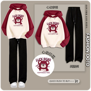 秋冬季女童连帽卫衣套装2026新款冬装时髦初中生女孩加绒两件套潮