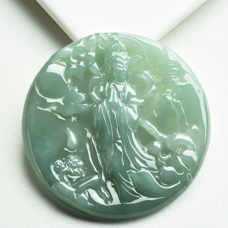 玉萌色翡翠吊坠男玉牌观音圆牌冰糯种A货 多款可选 配挂绳Y1685