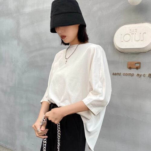 中袖百搭薄不规则棉女减龄遮肉
