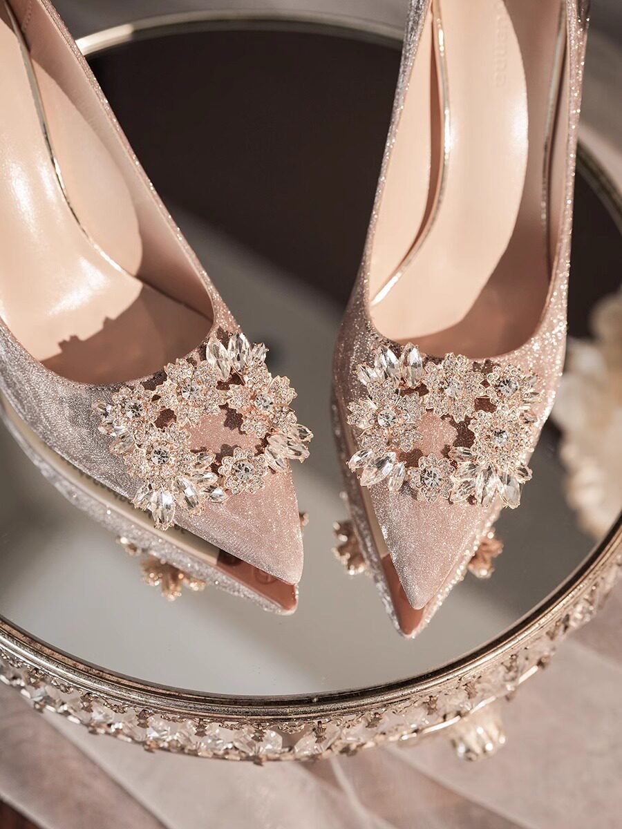 2025春秋新款订婚鞋新娘鞋秀禾主婚纱两穿法式水晶高跟鞋女不累脚,女鞋,浅口单鞋,淘宝优惠券,粉丝福利购,淘宝优惠卷