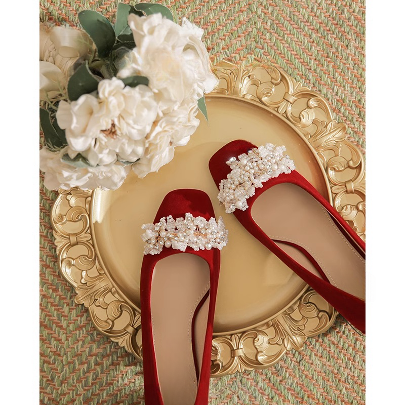 红色秀禾婚纱两穿主婚鞋新娘伴娘鞋不累脚日常可穿订婚粗跟单鞋女,女鞋,浅口单鞋,淘宝优惠券,粉丝福利购,淘宝优惠卷