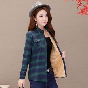 秋冬外套打底加厚衬衣 女长袖 小个子小款 格子保暖加绒衬衫