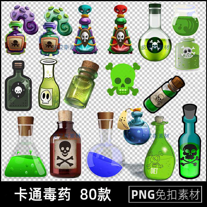 毒药瓶子png免扣图卡通魔法药水透明背景免抠PS设计素材