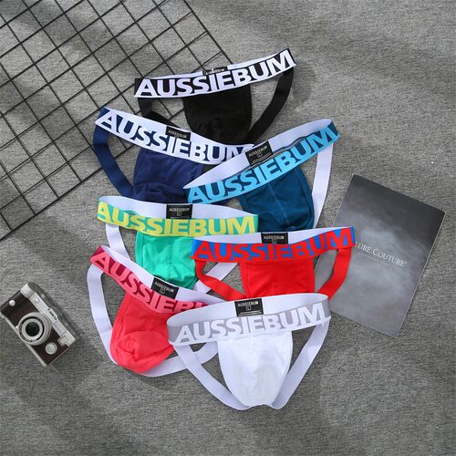 新款男士低腰双丁内裤纯棉性感无痕提臀U凸丁字裤AUSSIEBUM