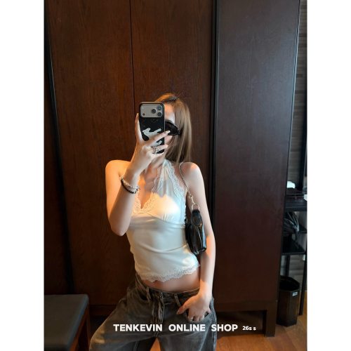 十一石 纯欲天花板 蕾丝V领挂脖绑带背心女小个子修身辣妹吊带II