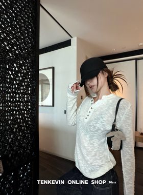 十一石 呼吸感！慵懒风显瘦薄款长袖亨利领针织衫女秋季2026新款