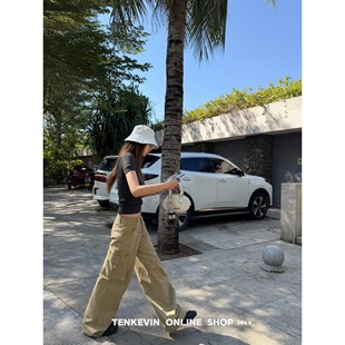 女小个子宽松阔腿休闲裤 十一石 裤 大口袋全棉直筒工装 绝绝弛感