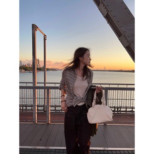 宽松显瘦长袖 十一石 女早秋款 复古慵懒格子衬衫 上衣外套ll 松弛挂