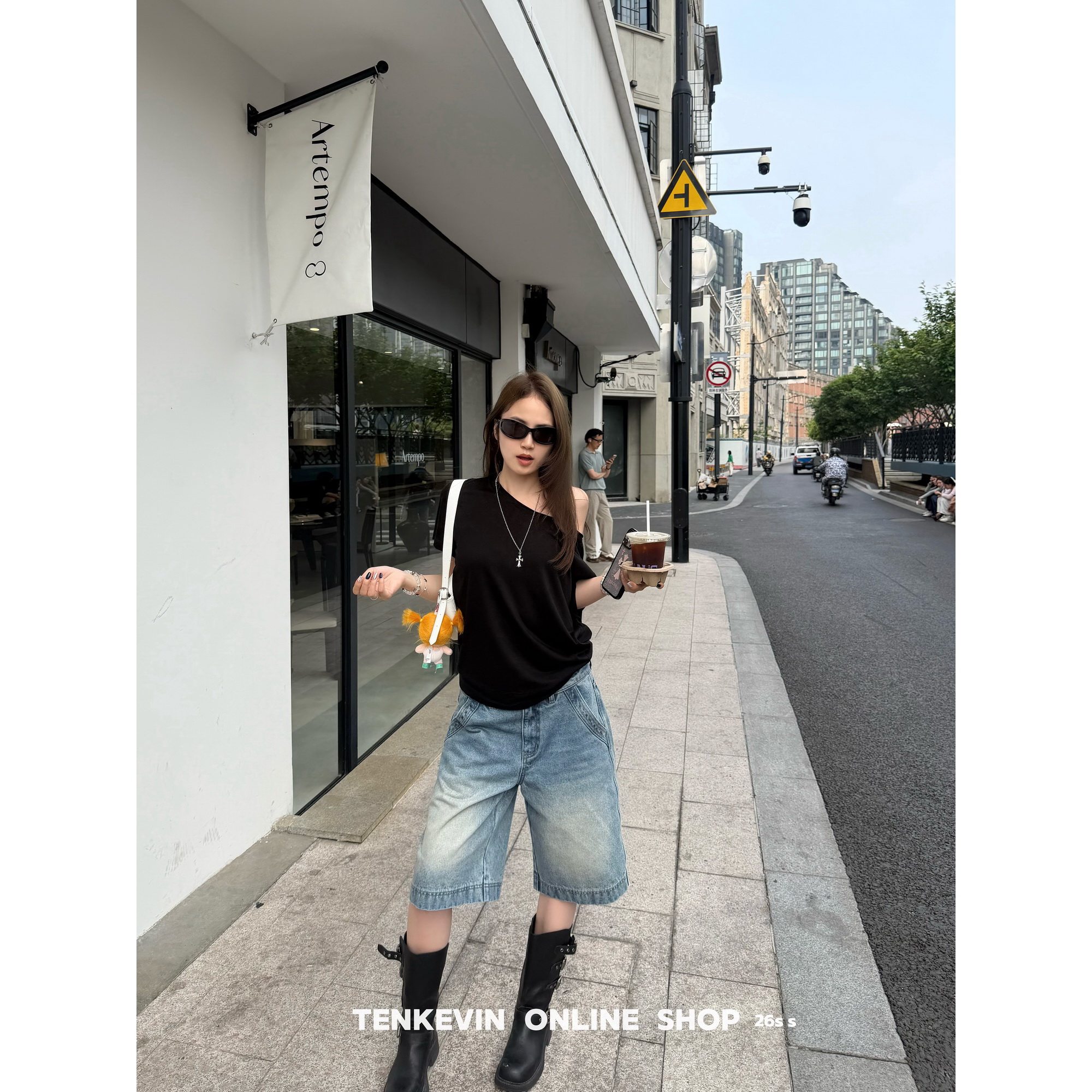 十一石 夏日懒懒衫 可斜肩薄款宽松短袖T恤女小个子卷边套头上衣