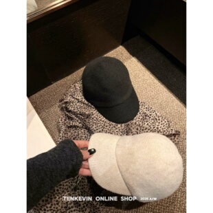 十一石 时髦百搭 早秋新款针织马术帽女复古显脸小高级感鸭舌帽