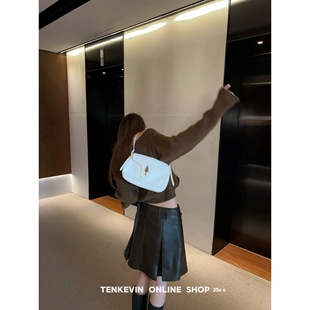 十一石 独家美丽!设计感复古A字皮裙半身裙女小个子显瘦短裙