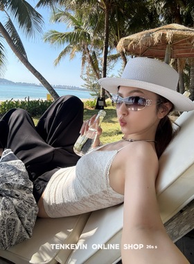 十一石 氧气辣妹 纯欲露背蕾丝吊带背心女修身显瘦短款无袖上衣II