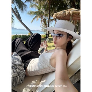 十一石 氧气辣妹 纯欲露背蕾丝吊带背心女修身显瘦短款无袖上衣II