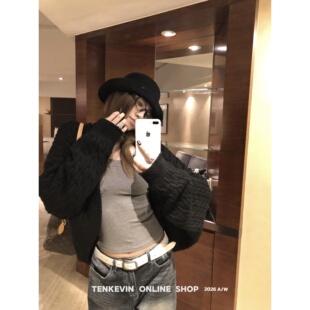 十一石 柏林小记 复古绞花茧型毛衣开衫外套女秋宽松显瘦针织衫