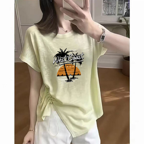 2026夏季新款雪花棉短袖t恤女士时尚洋气宽松大码胖mm圆领上衣潮