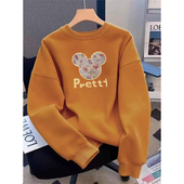 圆领长袖 加绒设计感卫衣时尚 大码 2026新款 宽松胖mm韩版 小个子外套