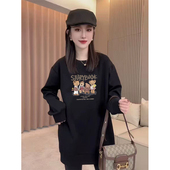 洋气大码 中长款 圆领设计感加绒卫衣春秋新款 宽松胖mm加厚套头外套