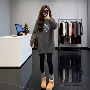 2026爆款中长款圆领加绒卫衣减龄大码宽松胖mm设计感加厚套头外套