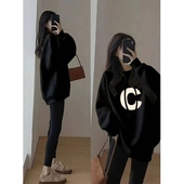 中长款 宽松遮屁股加厚套头外套 百搭大码 圆领加绒卫衣2026新款 时尚