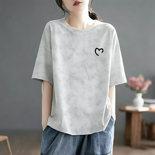 洋气大码 夏季 宽松设计感上衣 t恤时尚 打底衫 新款 撞色纯棉圆领短袖