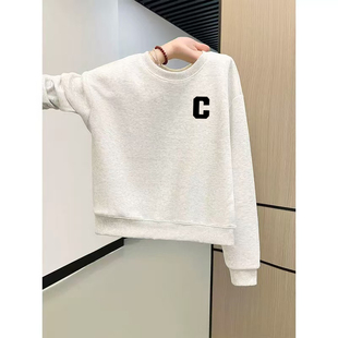 宽松显瘦外套 减龄大码 胖mm圆领洋气加绒卫衣女秋冬新款 小众时尚