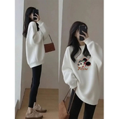 韩版 宽松遮屁股加厚套头外套 减龄大码 中长款 圆领加绒卫衣2026新款