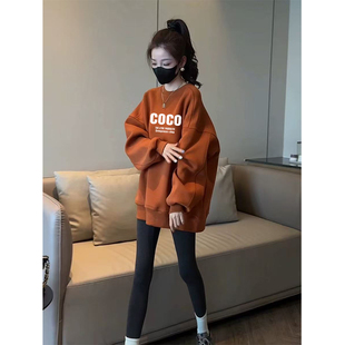 宽松设计感套头外套 圆领加绒加厚卫衣洋气大码 2025秋冬新款 中长款