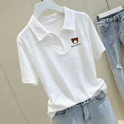 夏季新款POLO领竹节棉短袖t恤女时尚百搭胖mm大码宽松设计感上衣