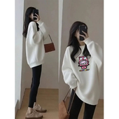 洋气大码 小众中长款 圆领加绒卫衣2026新款 宽松遮屁股加厚套头外套