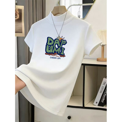 小众立领正肩短袖t恤女夏季新款洋气休闲修身显瘦体恤衫女装上衣