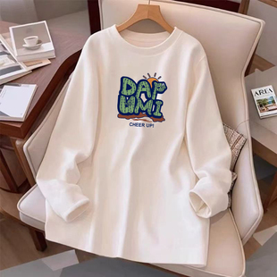 宽松中长款 t恤韩版 设计感洋气上衣 女秋冬长袖 德绒保暖圆领打底衫