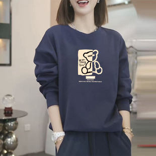 宽松显瘦胖mm上衣 减龄百搭大码 秋冬新款 圆领洋气加绒卫衣女韩版