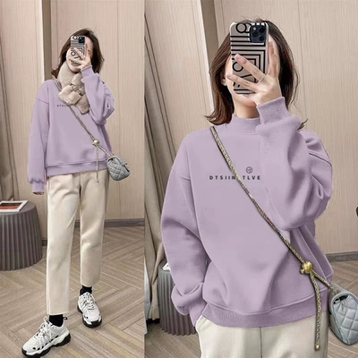 爆款半高领卫衣女保暖加绒加厚打底衫2025秋冬装新款宽松韩版上衣