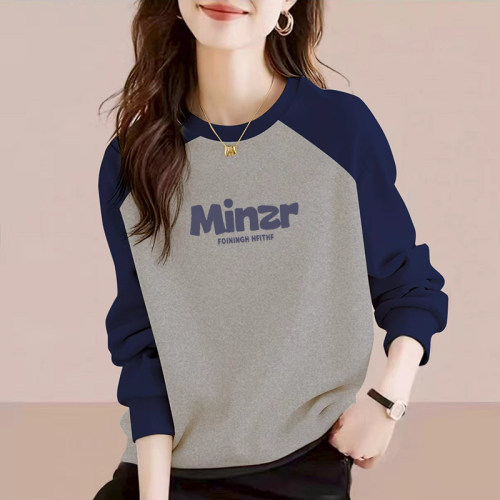 韩版新款女士卫衣加绒2025秋冬小众时尚宽松显瘦拼接插肩女装上衣