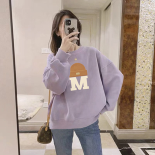 洋气减龄宽松休闲加绒上衣 2025年新款 大码 胖mm圆领卫衣女士秋冬季