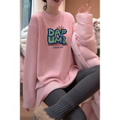 圆领打底衫 长袖 女秋冬新款 德绒保暖中长款 时尚 减龄宽松设计感外套