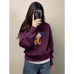 宽松显瘦加厚外套 减龄大码 胖mm圆领洋气加绒卫衣女秋冬新款 时尚