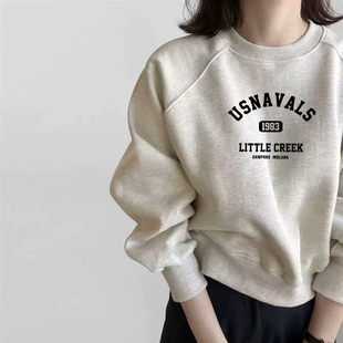 宽松显瘦加绒胖mm女装 秋冬新款 2025休闲百搭大码 卫衣大码 圆领长袖